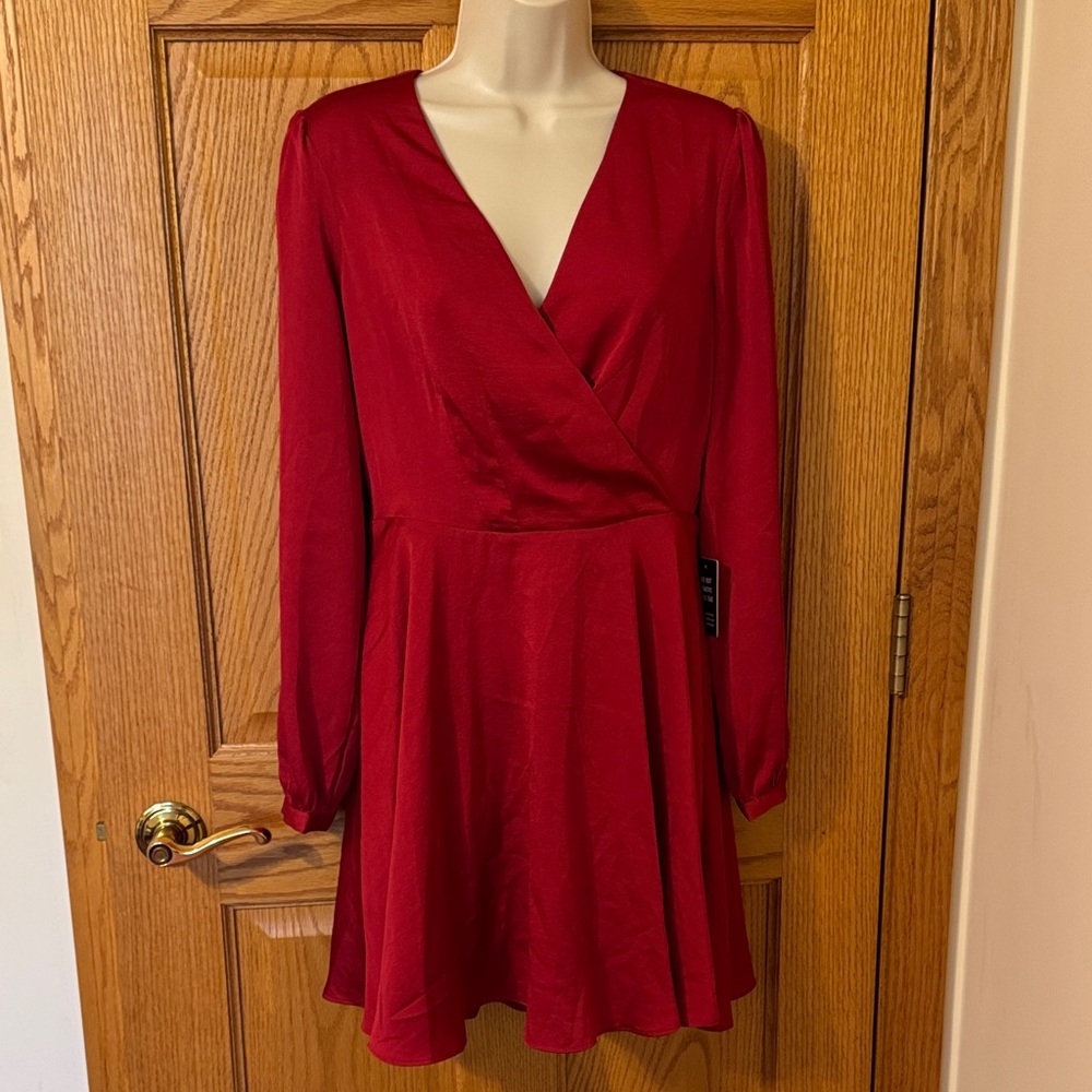 Express Vibrant Cherry Red Long Sleeve Dress NWT